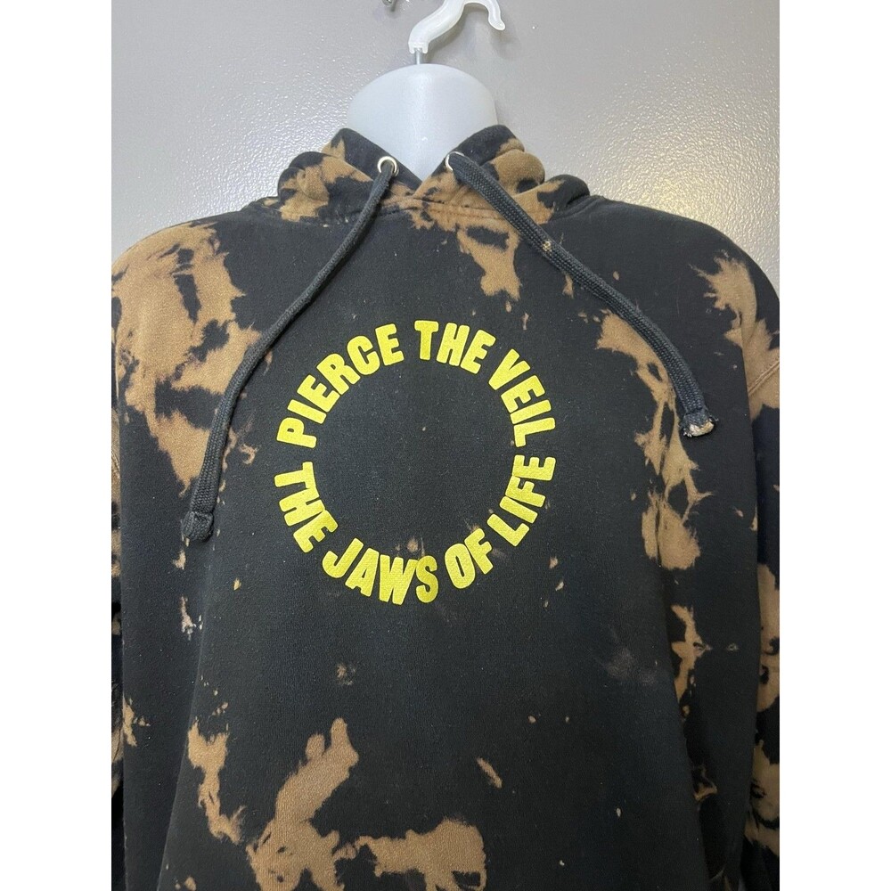 Pierce The Veil Hoodie Mens XL Black Bleach Tie Dye Jaws Of Life Band Graphic